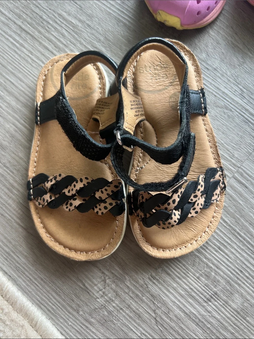 Stride Rite Black and Tan Braided-Accent Kids Sandals